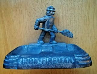 Iron Fireman Double Ashtray Authentic Advertising W/ Robot Shovel Coal Sturdy