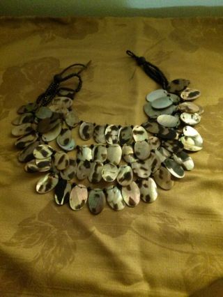 Necklace Vintage 4 Strand Mother of Pearl Tortoise/Animal Print Finish 17 