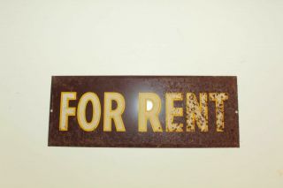 Vintage Tin Sign Brown & Yellow Pre - Drilled Mounting 3.  5 " X 9 " Rusty