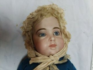 Antique 1800’s Porcelain And Leather Doll,  Pierced Ears And Necklace