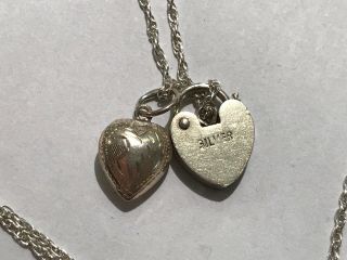 Lovely Vintage Sterling Silver Etched Puffy and Padlock Hearts Pendant Necklace 3