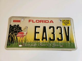 2002 Florida " Everglades River Of Grass " License Plate Featuring A Spoonbill