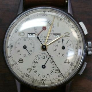 Vintage Universal Geneve Tri Compax,  Keeps Great Time 22536 Circa 1943/1945