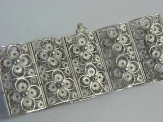 An Exquisite Fine Vintage Silver Filigree 11 Panel Wide Cuff Bracelet 34.  5g