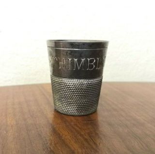 Vintage Silver Plated Thimble Shot Glass " Just A Thimble Full " English