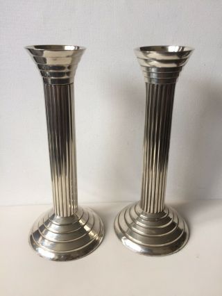 Parks London Silver Plated Corinthian Column Candlesticks Candle Sticks