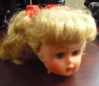 Vintage 1960s Small Vinyl Girl Doll Head Blonde Hair 1 3/4 " Tall