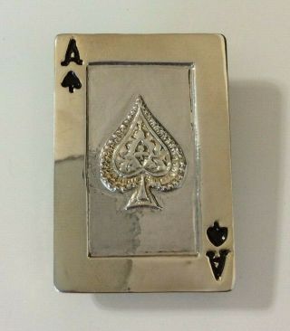 Vintage Pin Brooch Pendant Silver Gold Tone Ace Of Spades Playing Card