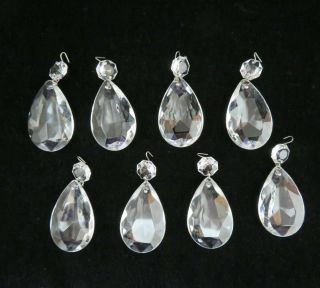 8 Piece Vintage Large Crystal Faceted Tear Drop Prisms Chandelier Parts 2