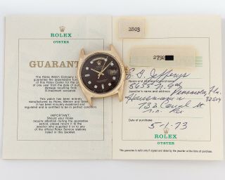 Vintage 1971 Rolex 18k Gold Ref.  1803 w/ Papers & Interesting Chocolate Dial 3