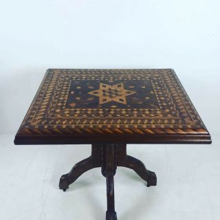 A Unique Antique Folk Art Marquetry Inlaid Game Table,  Pennsylvania,  1920’s