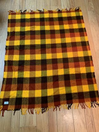 Vintage Faribo Plaid Wool Blanket Throw Faribault Woolen Mill Fluff Loomed 60x52
