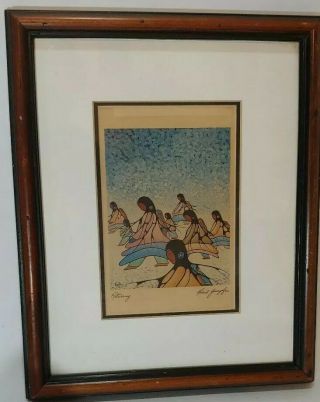 Vintage Framed Double Matted Art Print By Cecil Youngfox " Returning " Signed