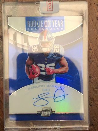 Saquon Barkley 2018 Playoff Contenders Optic Rookie Of The Year Blue Auto /25
