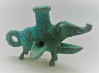 Scarce Ancient Luristan Bronze Tri - Pronged Oil Lamp In The Form Of An Elephant
