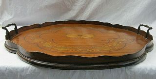Top Quality Edwardian Inlaid Mahogany Serving Tray Quaterfoil Oval Pie Crust