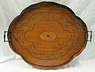 TOP QUALITY EDWARDIAN INLAID MAHOGANY SERVING TRAY QUATERFOIL OVAL PIE CRUST 2