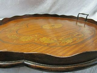 TOP QUALITY EDWARDIAN INLAID MAHOGANY SERVING TRAY QUATERFOIL OVAL PIE CRUST 3