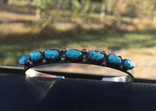 Vintage Navajo Sterling Silver Turquoise Cuff Bracelet With Turquoise Stones