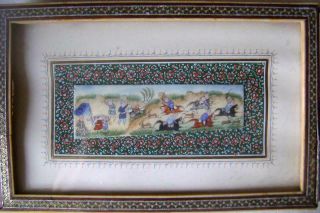 Vintage Persian Miniature Painting in Khatam Micro mosaic Inlaid Frame A/F 2