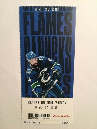 Vancouver Canucks Vs Calgary Flames February 9,  2019 Ticket Stub
