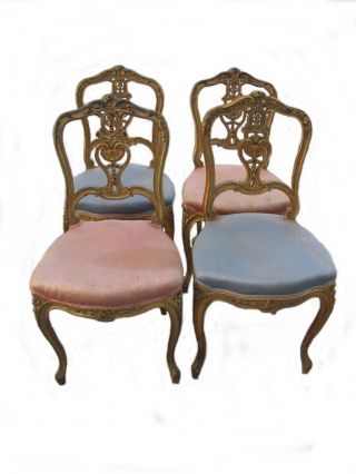 Antique French Louis Xv Style Set Of 4 Chairs D8174