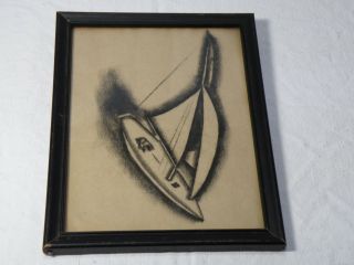 (l) Azz114 Vintage Deco Era Lithograph Of Sailboat,  Unsigned