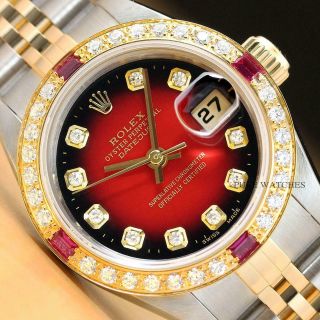 Rolex Ladies Datejust 18k Yellow Gold Ruby Diamond & Steel Quickset Watch