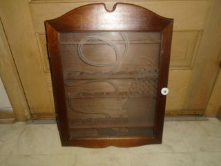Vintage.  Wood & Etched Glass Sherlock Holmes Tobacco / Pipe Cabinet/ Holds 16