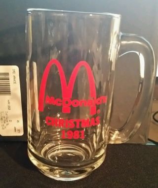 Extremely Rare Vintage Mcdonalds 1981 Christmas Clear Glass /beer Mug W/ Handle