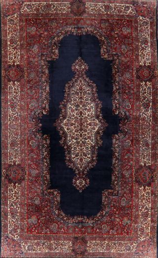 Vintage Traditional Navy Blue Ghazvin Sarouk Area Rug Hand - Knotted Large 12x20
