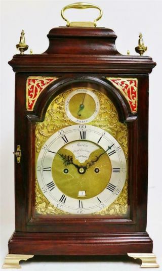 Rare Antique London C1750 Mahogany Double Fusee Verge Bell Top Bracket Clock