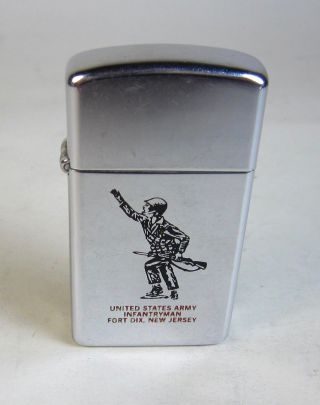 1981 Military Zippo Slim Lighter Us Army Infantryman Fort Dix,  Jersey