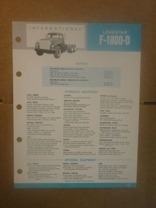 Vintage International Harvester Loadstar F - 1800 - D Truck Specifications