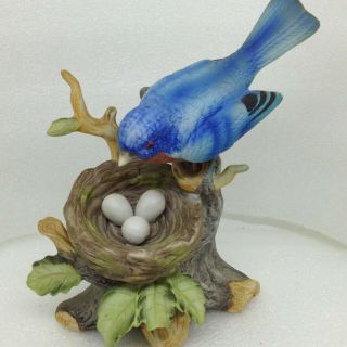 Vintage Bluebird Watching Over Egg Nest Blue Bird Figurine Porcelain