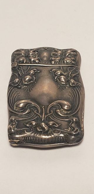 Antique Sterling Silver Match Safe - Art Nouveau? Victorian? 2.  5in -.  6 Ozt - Flowers
