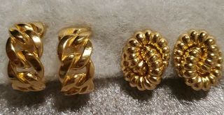 Vintage Christian Dior - Gold Tone Clip Earrings 2 Pairs