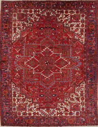 Vintage Geometric Heriz Serapi Persian Hand Knotted Red Area Rug Oriental 10x13