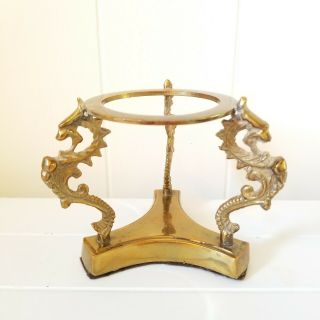 Vintage Brass Chinese Dragon Sphere Stand Holder Candle Gemstone Ball Gold