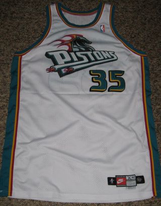1997 - 98 Detroit Pistons Teal Game Jersey Nike 35 Loy Vaught Michigan Basketball