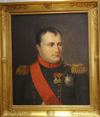 Large 19th Century French Portrait Of Napoleon Bonaparte Antique Oil Painting