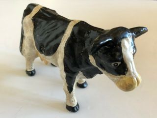 Vintage Cow Painted Iron/heavy Metal Black And White Farm Animal
