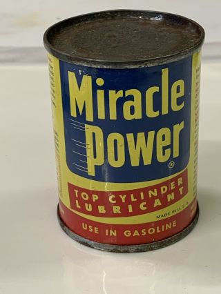Vintage Miracle Power Lubricants 3 " Metal Tin Oil Can Gas Station Sign