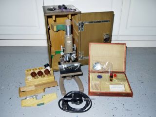 Vintage Swift Microscope With Wood Carry Case,  Viewing Specimen Sample Slides