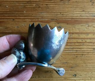 Vintage Egg Cup Bird & Egg On Wish Bone Best Wishes Silver Plate 3