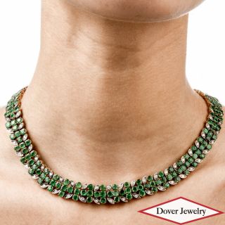 Vintage Diamond 19.  44ct Emerald 14k Gold Floral Choker Necklace 70.  8 Grams Nr