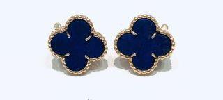Van Cleef & Arpels 18k Yellow Gold Vintage Alhambra Lapis Lazuli Earrings