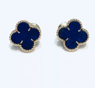 Van Cleef & Arpels 18K Yellow Gold Vintage Alhambra Lapis Lazuli Earrings 2