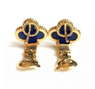 Van Cleef & Arpels 18K Yellow Gold Vintage Alhambra Lapis Lazuli Earrings 3