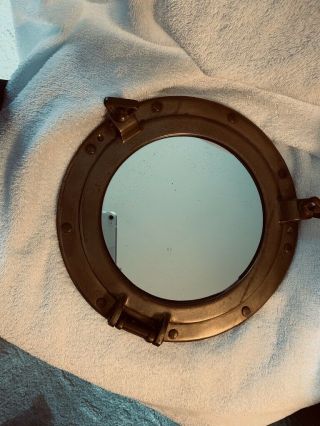 Vintage Nautical 12 " Heavy Brass Mirrored Wall Hanging Porthole